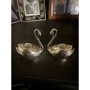 Pair of Vintage Swan Candle Holders – Silver Tone – Elegant Table Décor